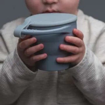 Boppabug | Toddler Snack Cup with Attached Lid | Collapsible Silicone Snack Container | Toddler Spill Proof Snack Catcher (Pebble)