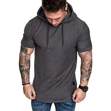 Lexiart Mens Fashion Hoodies Sport Pullover Solid Color Shirt Workout Lightweight Tops Dark Grey