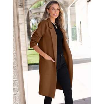 ANRABESS Women Cardigan Sweater Jackets Open Front Thick Knit Oversized Blazer Coatigan 2025 Fall Winter Long Coats Outwear CaramelSmall