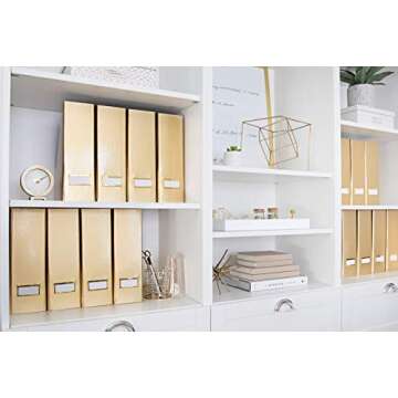 Blu Monaco Foldable Gold Magazine File Holder with Gold Label Holder - Set of 2 Cardboard Magazine Holder Boxes - Gold Desk Accessories