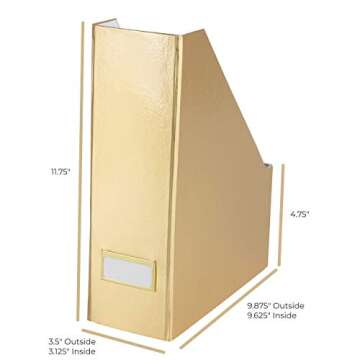 Blu Monaco Foldable Gold Magazine File Holder with Gold Label Holder - Set of 2 Cardboard Magazine Holder Boxes - Gold Desk Accessories