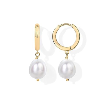 Stylish PAVOI Gold Plated Pearl Huggie Hoop Earrings