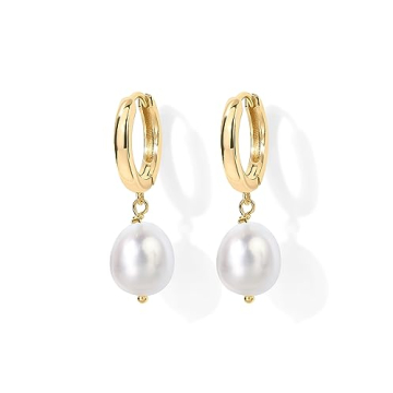 Stylish PAVOI Gold Plated Pearl Huggie Hoop Earrings