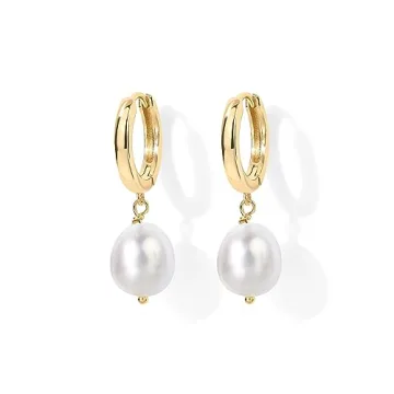 Stylish PAVOI Gold Plated Pearl Huggie Hoop Earrings