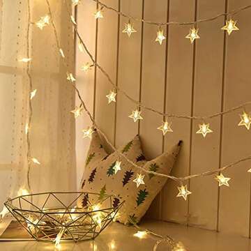 Stars String Lights, 33 Foot 100pcs LED Star Twinkle Fairy Lights Plug Operated Waterproof Indoor and Outdoor Decoration for Patio Wedding Bedroom Princess Castle Play Tents Decorations (Warm White)