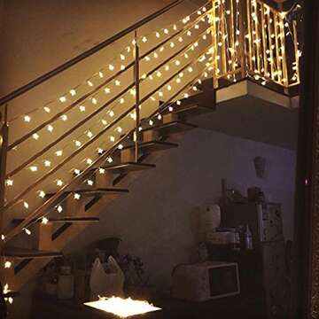 Stars String Lights, 33 Foot 100pcs LED Star Twinkle Fairy Lights Plug Operated Waterproof Indoor and Outdoor Decoration for Patio Wedding Bedroom Princess Castle Play Tents Decorations (Warm White)