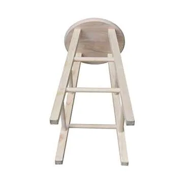 IC International Concepts, Round Top Stool-24" Seat Ht, 12.5"W x 12.5"D x 24"H, Solid Parawood, 24"H, 225 lb Wt. Capacity, Kitchen/Dining, Fully Assembled, DIY, Paint/ Stain In Any Color, Unfinished