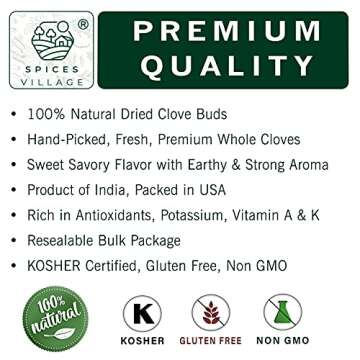 Spices Village Whole Cloves, All Natural Dried Clove Buds, 7 Ounces, Kosher, Gluten Free, Non GMO, W...