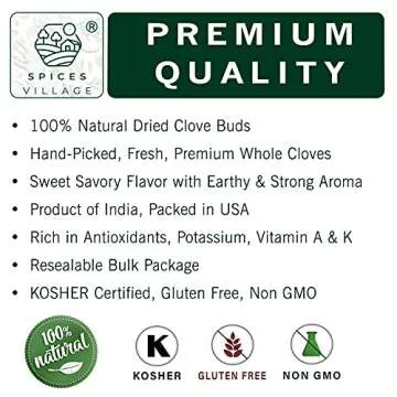 Spices Village Whole Cloves, All Natural Dried Clove Buds, 7 Ounces, Kosher, Gluten Free, Non GMO, W...