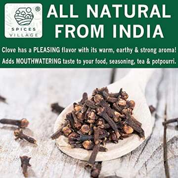 Spices Village Whole Cloves, All Natural Dried Clove Buds, 7 Ounces, Kosher, Gluten Free, Non GMO, Whole Seeds Great for Food, Tea, Potpourri, KETO Friendly, Resealable Bulk Bag [Package may Vary]