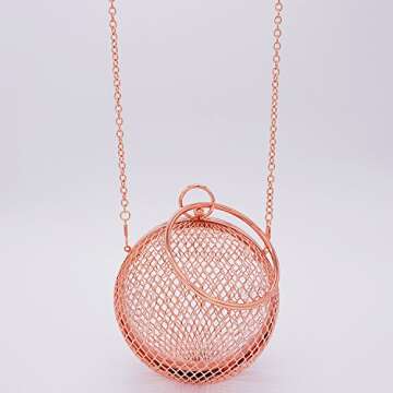 Miuco Women Chain Crossbody Bags Hollow Out Cage Metal Round Clutch Rose Red