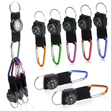 PROLOSO Carabiner Compass Keychain Belt Clips Kids Toys Prizes Outdoors Adventure Party Favors 20 Pc...