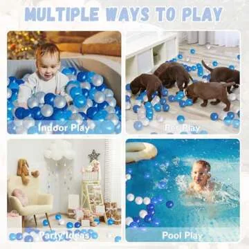 EOSAU 100 Ball Pit Balls for Toddlers, Phthalate & BPA Free Plastic Balls, Crush Proof 2.16" Colorful Balls for Ball Pit Play Toys for Kids with Storage Bag (Pearl Blue, Light Blue, White)