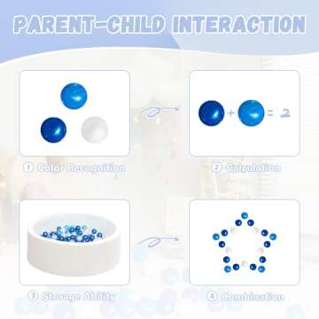 EOSAU 100 Ball Pit Balls for Toddlers, Phthalate & BPA Free Plastic Balls, Crush Proof 2.16" Colorful Balls for Ball Pit Play Toys for Kids with Storage Bag (Pearl Blue, Light Blue, White)
