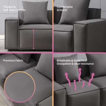 Luxury Mixoy 76.4" Loveseat Sofa in Dark Grey