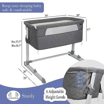 PEARLOVE 3 in 1 Baby Bassinet Bedside Sleeper, Bedside Crib with 6-Position Adjustable, Comfy Mattre...