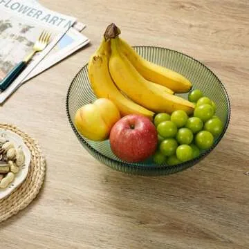 Glass Fruit Bowl, Decorative Bowl Vintage Fruit Bowl for Kitchen Counter Green Ribbed Glasses Pedestal Bowl Table Centerpieces Decor Large Serving Dish Bowl for Bread Candy Snacks Organizer Dish Bowls