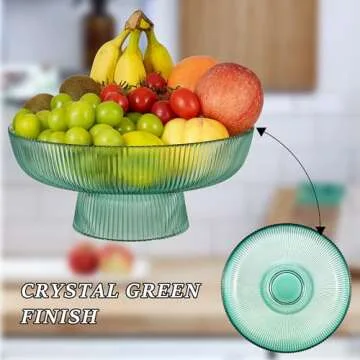 Glass Fruit Bowl, Decorative Bowl Vintage Fruit Bowl for Kitchen Counter Green Ribbed Glasses Pedestal Bowl Table Centerpieces Decor Large Serving Dish Bowl for Bread Candy Snacks Organizer Dish Bowls