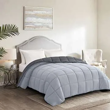 Homelike Moment Comforter King Size - Grey Duvet Insert Down Alternative Bed King Comforter, Lightweight Bedding Comforters Quilted Soft All Season Reversible Dark Gray/Light Grey