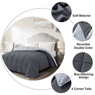 Homelike Moment Comforter King Size - Grey Duvet Insert Down Alternative Bed King Comforter, Lightweight Bedding Comforters Quilted Soft All Season Reversible Dark Gray/Light Grey