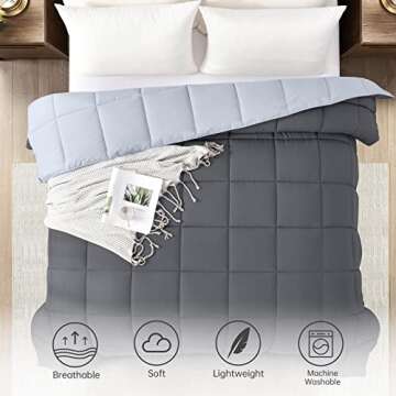 Homelike Moment Comforter King Size - Grey Duvet Insert Down Alternative Bed King Comforter, Lightweight Bedding Comforters Quilted Soft All Season Reversible Dark Gray/Light Grey