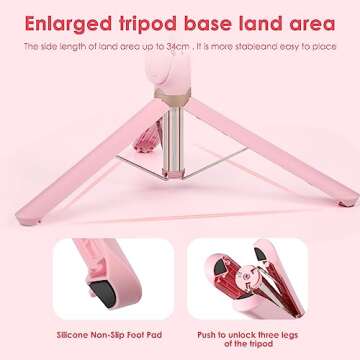 Selfie Stick with Fill Light,Extendable Selfie Stick Rugged Tripod with Wireless Remote Compatible with iPhone 14 13 12 11 pro Xs Max Xr X 8 7 6 Plus, Android Samsung Smartphone (Pink)
