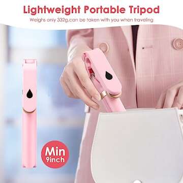 Selfie Stick with Fill Light,Extendable Selfie Stick Rugged Tripod with Wireless Remote Compatible with iPhone 14 13 12 11 pro Xs Max Xr X 8 7 6 Plus, Android Samsung Smartphone (Pink)