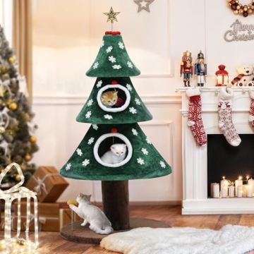 YITAHOME Christmas Cat Tree with 2 Cozy Houses