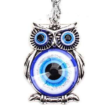 Blue Evil Eye (Nazar) Owl Key Ring Blessing Protection Religious Charm Birthday Blessing Congratulat...