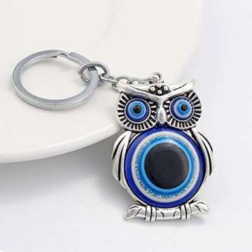 Blue Evil Eye (Nazar) Owl Key Ring Blessing Protection Religious Charm Birthday Blessing Congratulatory Gift (blue&white owl)