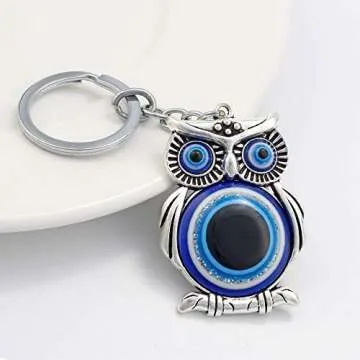 Blue Evil Eye (Nazar) Owl Key Ring Blessing Protection Religious Charm Birthday Blessing Congratulatory Gift (blue&white owl)