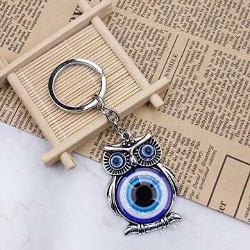 Blue Evil Eye (Nazar) Owl Key Ring Blessing Protection Religious Charm Birthday Blessing Congratulatory Gift (blue&white owl)