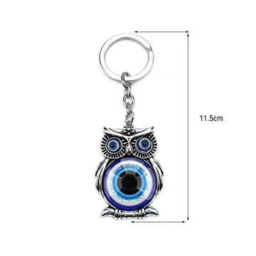Blue Evil Eye (Nazar) Owl Key Ring Blessing Protection Religious Charm Birthday Blessing Congratulatory Gift (blue&white owl)