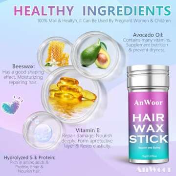 AnWoor Hair Wax Stick for Flyaways Hair Accessories for Women Girls Hair Bun Maker for Kids Baby Hair Gel Stick Kids Hair Products Slick Stick Girls Hair Accessories Hair Smoothing Stick