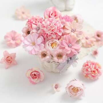 rongflower Faux Flower Heads Mini Pink Artificial Flower Heads Fake Peony Daisy Rose Flowers Multicolor Small Silk Daisy Flower Heads for Craft Garland Wedding Party DIY Home Decoration,2-4 cm