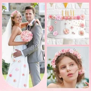 rongflower Faux Flower Heads Mini Pink Artificial Flower Heads Fake Peony Daisy Rose Flowers Multicolor Small Silk Daisy Flower Heads for Craft Garland Wedding Party DIY Home Decoration,2-4 cm