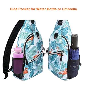 MOSISO Sling Backpack,Travel Hiking Daypack Pattern Rope Crossbody Shoulder Bag, Flamingo