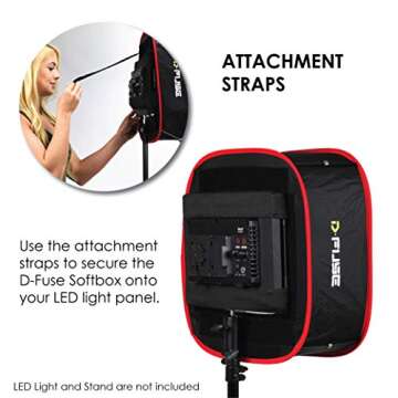 Kamerar D-Fuse Large LED Light Panel Softbox: 12"x12" Opening, Foldable Portable Light Diffuser, Carrying Bag, Strap Attachment, Portrait Photography, Photo Video, Studio Lighting, Natural Look