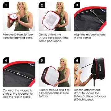 Kamerar D-Fuse Large LED Light Panel Softbox: 12"x12" Opening, Foldable Portable Light Diffuser, Carrying Bag, Strap Attachment, Portrait Photography, Photo Video, Studio Lighting, Natural Look