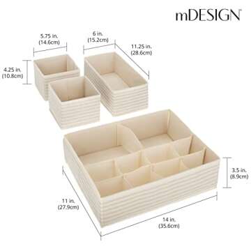 mDesign Fabric Drawer Organizer Bins, Kids/Baby Nursery Dresser, Closet, Shelf, Playroom Organization, Hold Clothes, Toys, Diapers, Bibs, Blankets, Lido Collection, Set of 4, 2 Pack, Taupe Stripe
