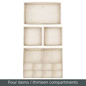 mDesign Fabric Drawer Organizer Bins, Kids/Baby Nursery Dresser, Closet, Shelf, Playroom Organization, Hold Clothes, Toys, Diapers, Bibs, Blankets, Lido Collection, Set of 4, 2 Pack, Taupe Stripe