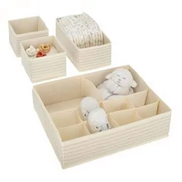mDesign Fabric Drawer Organizer Bins, Kids/Baby Nursery Dresser, Closet, Shelf, Playroom Organization, Hold Clothes, Toys, Diapers, Bibs, Blankets, Lido Collection, Set of 4, 2 Pack, Taupe Stripe