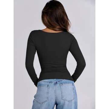 ANRABESS Womens Cutout Tops Trendy Sexy Long Sleeve Shirts Ribbed Slim Fit Tee 2024 Fall Fashion Going Out Tshirts Clothes Black Small