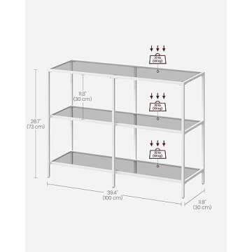 VASAGLE 39.4 Inch Console Table with 3 Shelves, Sofa Tables, Modern Entryway Table, Metal Frame, Tempered Glass Shelf, Entryway Living Room Bedroom, Pearl White and Slate Gray ULGT027W01
