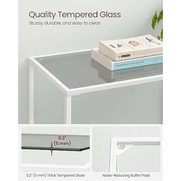 VASAGLE 39.4 Inch Console Table with 3 Shelves, Sofa Tables, Modern Entryway Table, Metal Frame, Tempered Glass Shelf, Entryway Living Room Bedroom, Pearl White and Slate Gray ULGT027W01