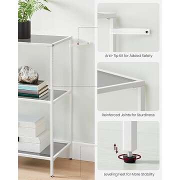 VASAGLE 39.4 Inch Console Table with 3 Shelves, Sofa Tables, Modern Entryway Table, Metal Frame, Tempered Glass Shelf, Entryway Living Room Bedroom, Pearl White and Slate Gray ULGT027W01