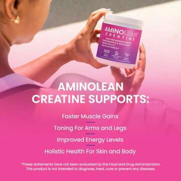 AminoLean Creatine Monohydrate Powder, Pure Micronized Creatine Supplement for Women and Men, Improve Strength, Muscle Toning, Recovery, and Brain Health, 300g