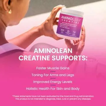 AminoLean Creatine Monohydrate Powder, Pure Micronized Creatine Supplement for Women and Men, Improve Strength, Muscle Toning, Recovery, and Brain Health, 300g