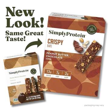 Simply Protein - Peanut Butter Chocolate Crispy Bars - Plant Based Protein Bars - Low Carb, Low Suga...