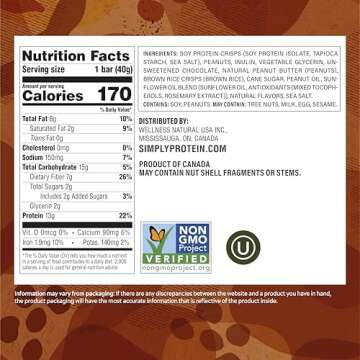Simply Protein - Peanut Butter Chocolate Crispy Bars - Plant Based Protein Bars - Low Carb, Low Sugar, High Fiber - 13g Protein, 2g Sugar, 7g Fiber - Vegan, Gluten Free, Non GMO, Kosher - 8 Bars